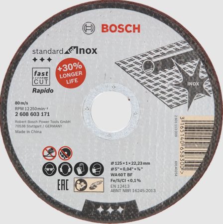 Vágókorong Bosch Standard for Inox, acél és  nemesacél vágásához, 125x1mm vastag -250db os