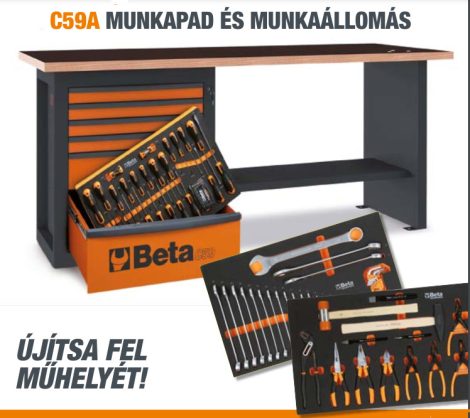 Munkapad multiplex munkalappal és ajándék szerszámkészlettel BETA C59A SET (a készlet erejéig)